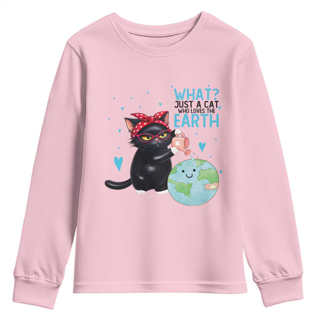 Just A Cat Who Loves The Earth Youth Sweatshirt Earth Day Cat Lover Gift