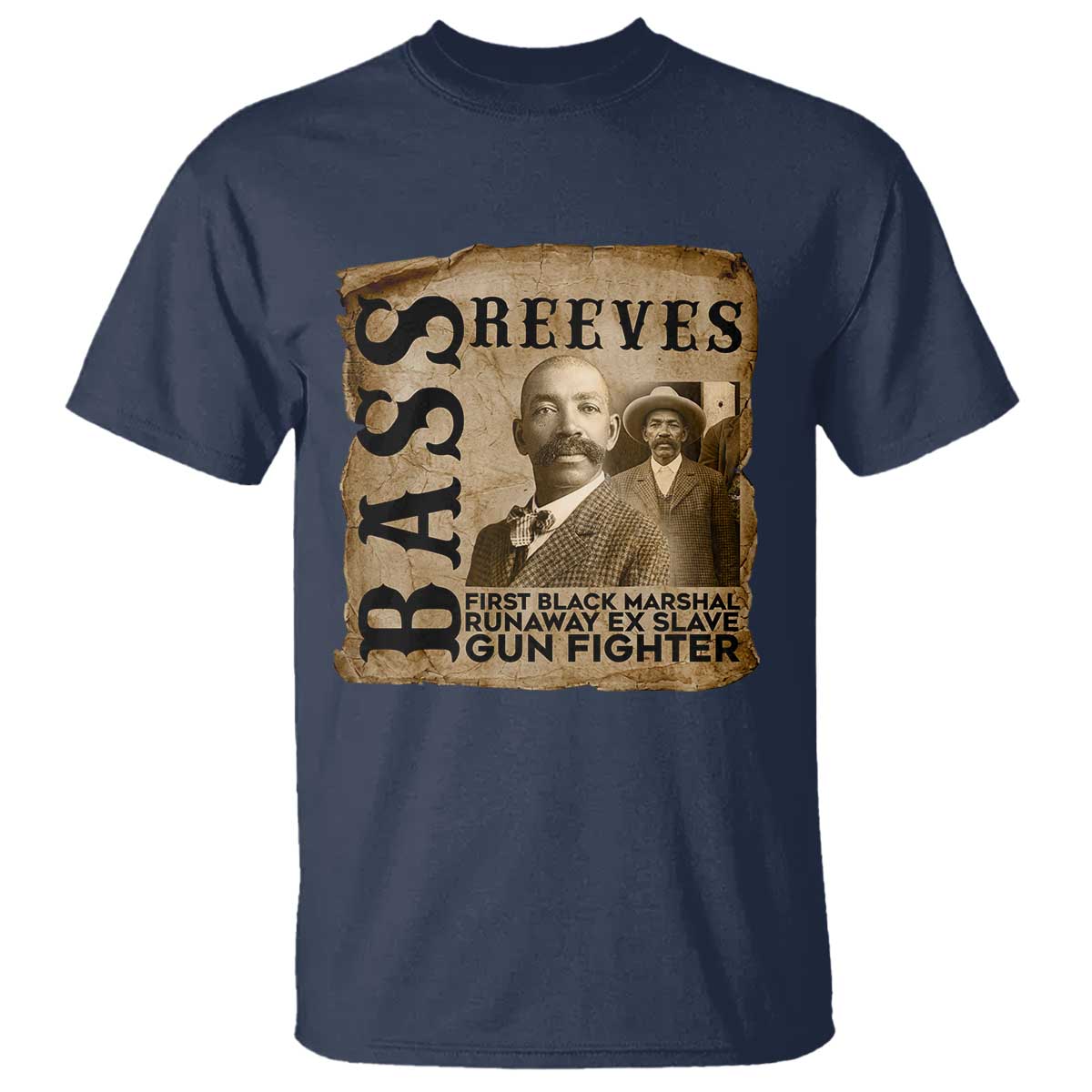 Vintage Newspaper Bass Reeves First Black Deputy US Marshal T Shirt Gun Fighter Wild West History