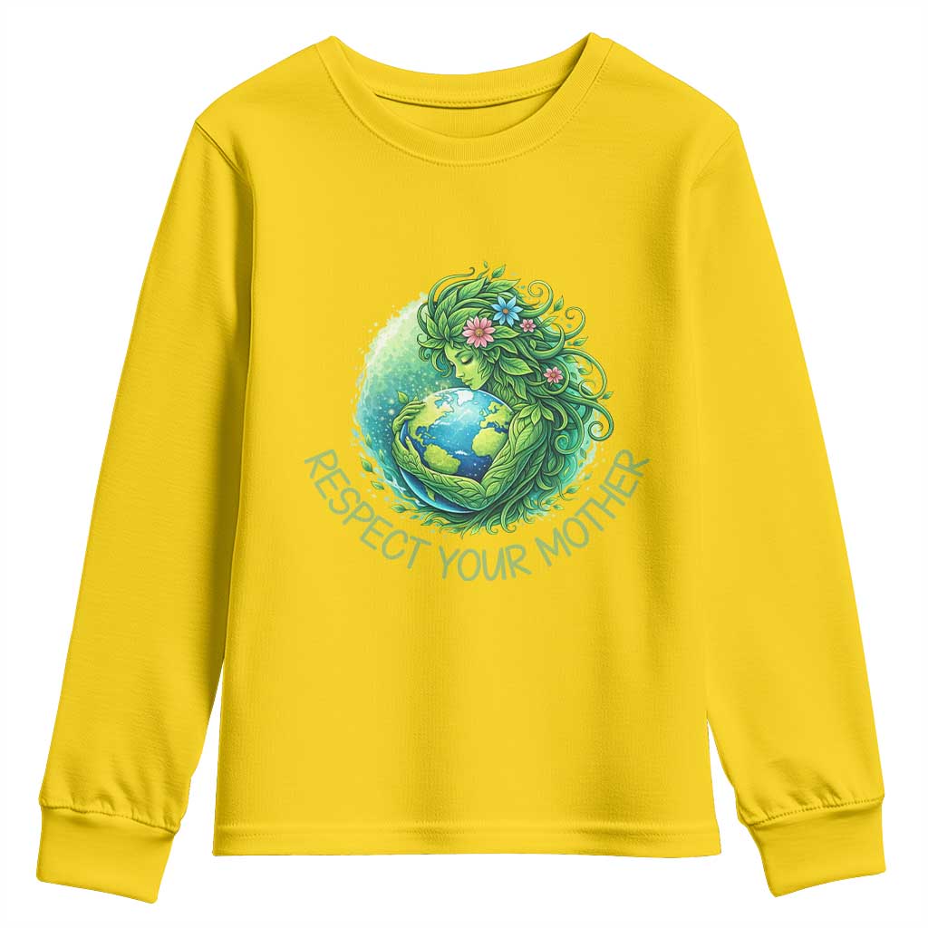 Respect Your Mother Youth Sweatshirt Earth Mother Hugging Planet