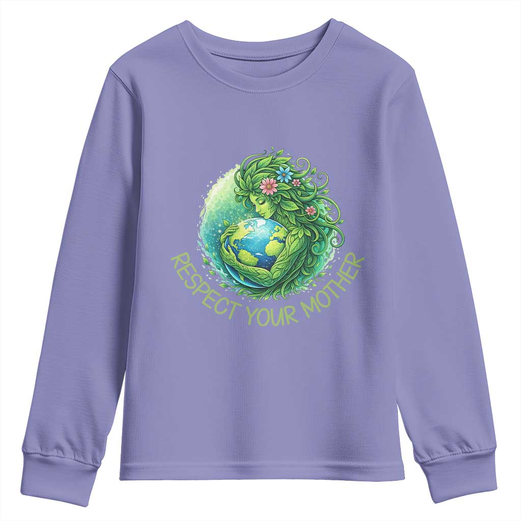 Respect Your Mother Youth Sweatshirt Earth Mother Hugging Planet