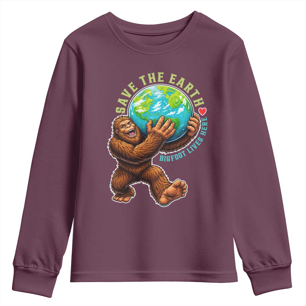 Earth Day Youth Sweatshirt Save The Earth Bigfoot Lives Here