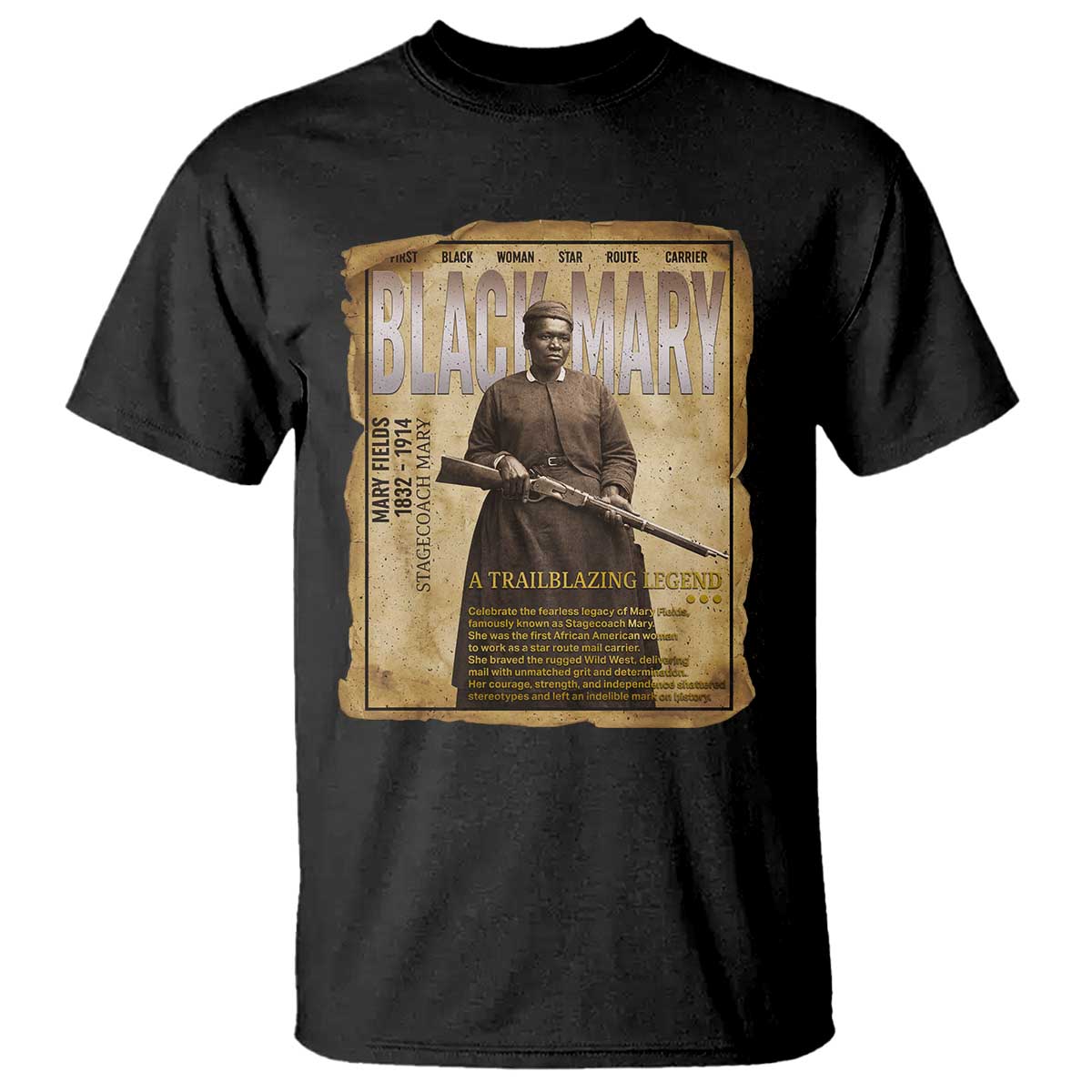 Vintage Newspaper Stagecoach Mary Fields Mail Carrier T Shirt Black History Legend Gift