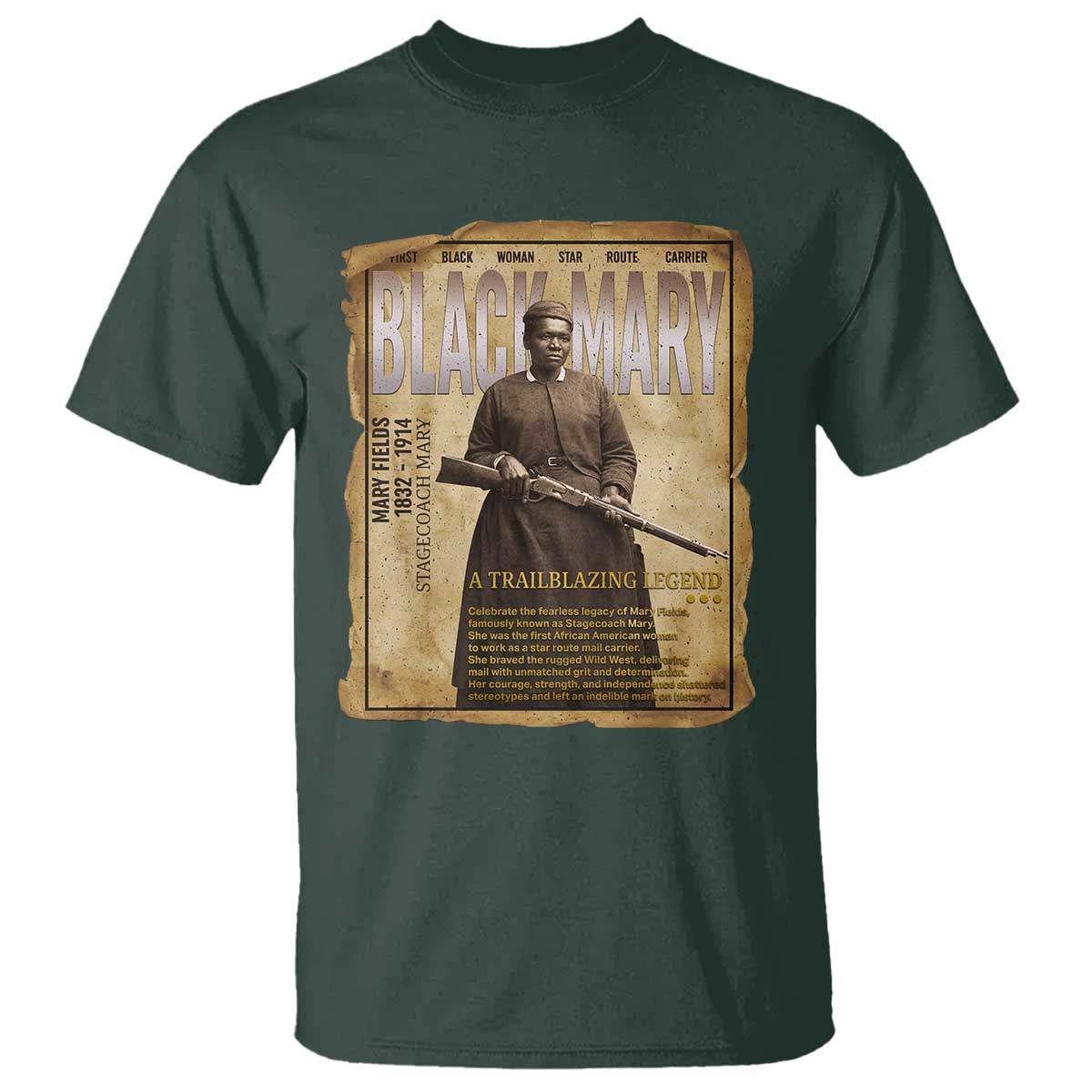 Vintage Newspaper Stagecoach Mary Fields Mail Carrier T Shirt Black History Legend Gift