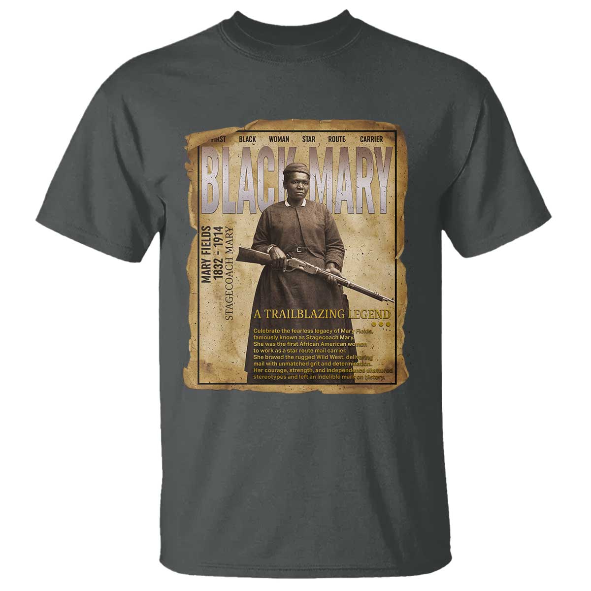 Vintage Newspaper Stagecoach Mary Fields Mail Carrier T Shirt Black History Legend Gift
