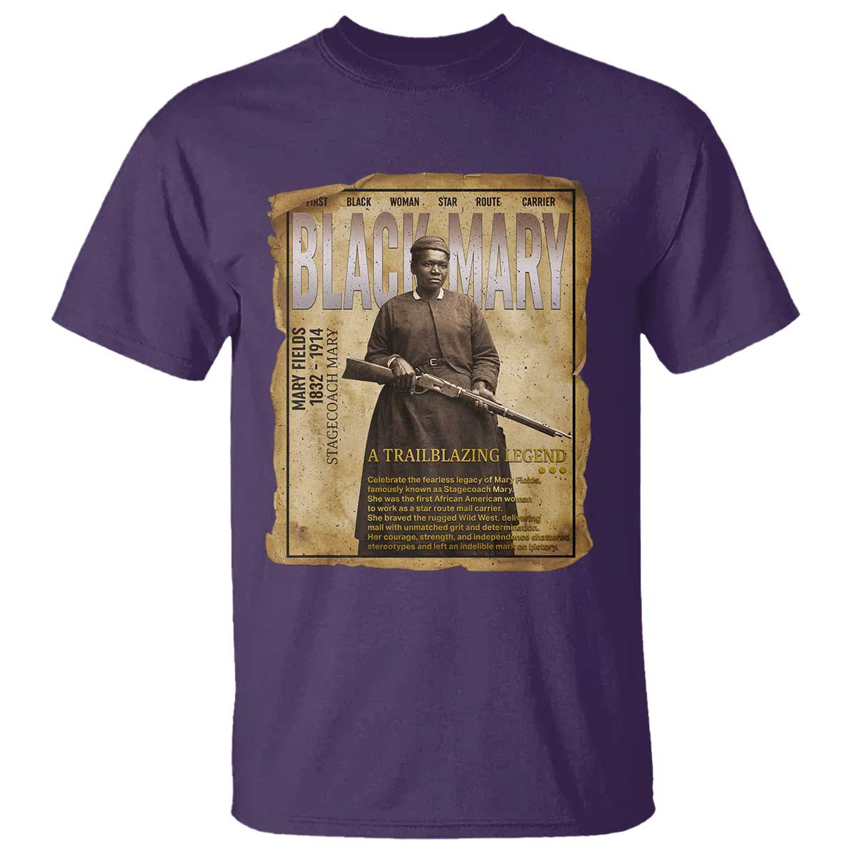 Vintage Newspaper Stagecoach Mary Fields Mail Carrier T Shirt Black History Legend Gift