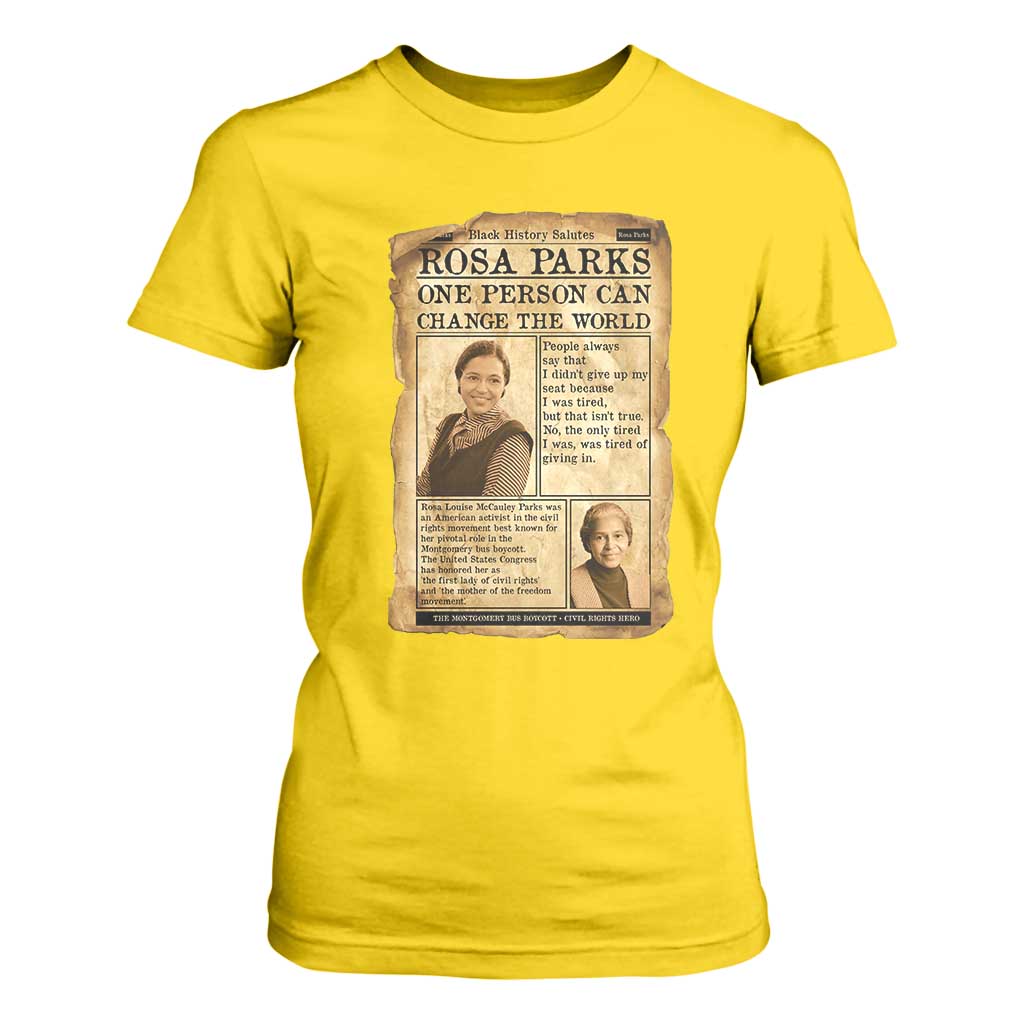 Vintage Newspaper Rosa Parks T Shirt For Women One Person Can Change The World Quote