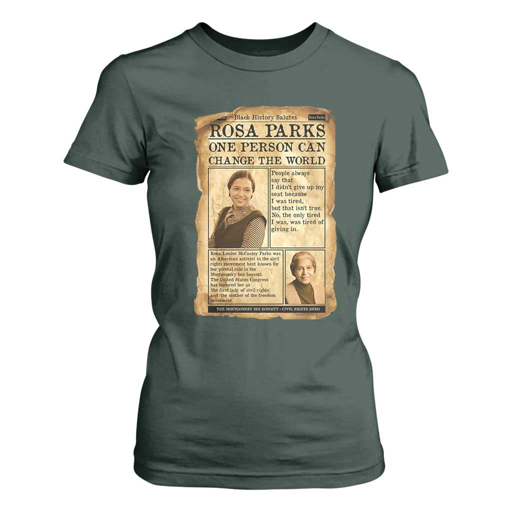 Vintage Newspaper Rosa Parks T Shirt For Women One Person Can Change The World Quote