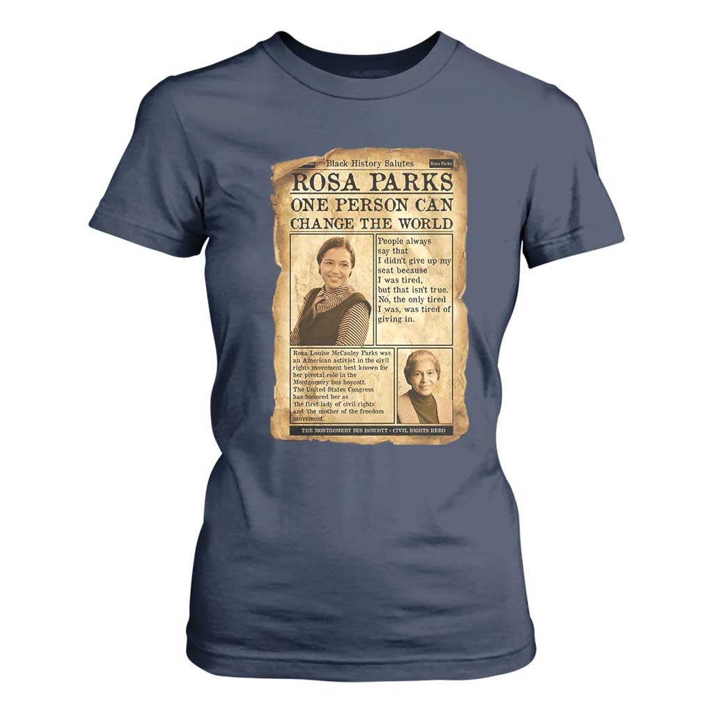 Vintage Newspaper Rosa Parks T Shirt For Women One Person Can Change The World Quote