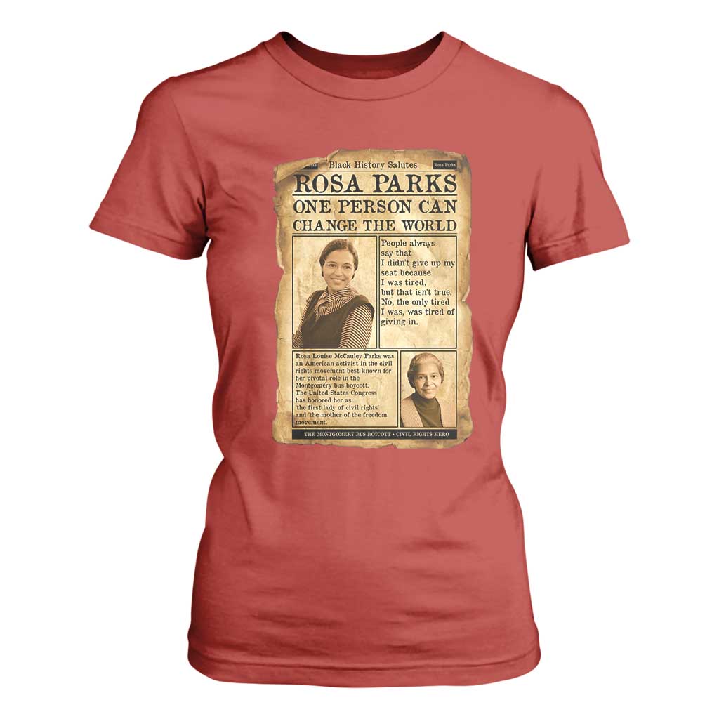 Vintage Newspaper Rosa Parks T Shirt For Women One Person Can Change The World Quote