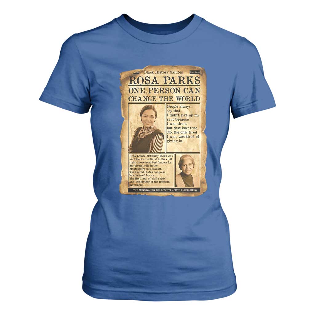 Vintage Newspaper Rosa Parks T Shirt For Women One Person Can Change The World Quote