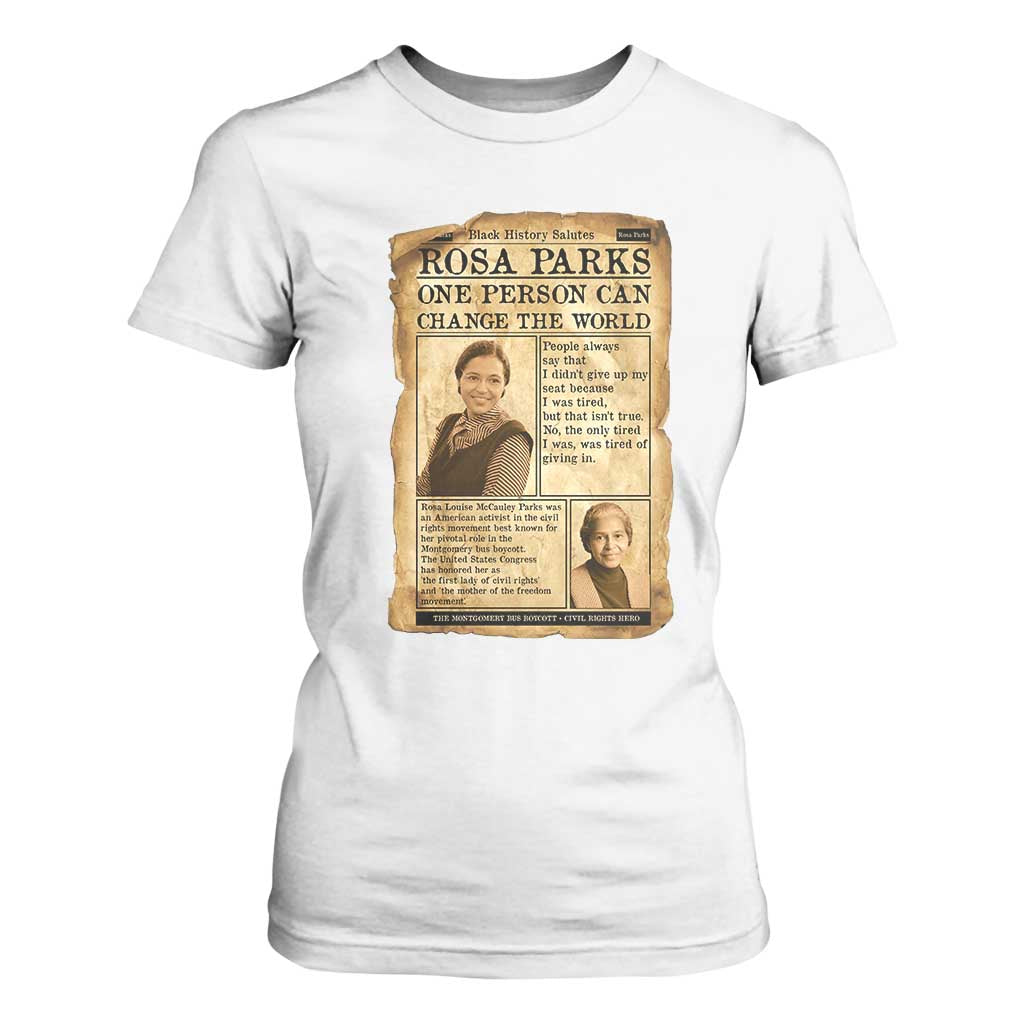 Vintage Newspaper Rosa Parks T Shirt For Women One Person Can Change The World Quote