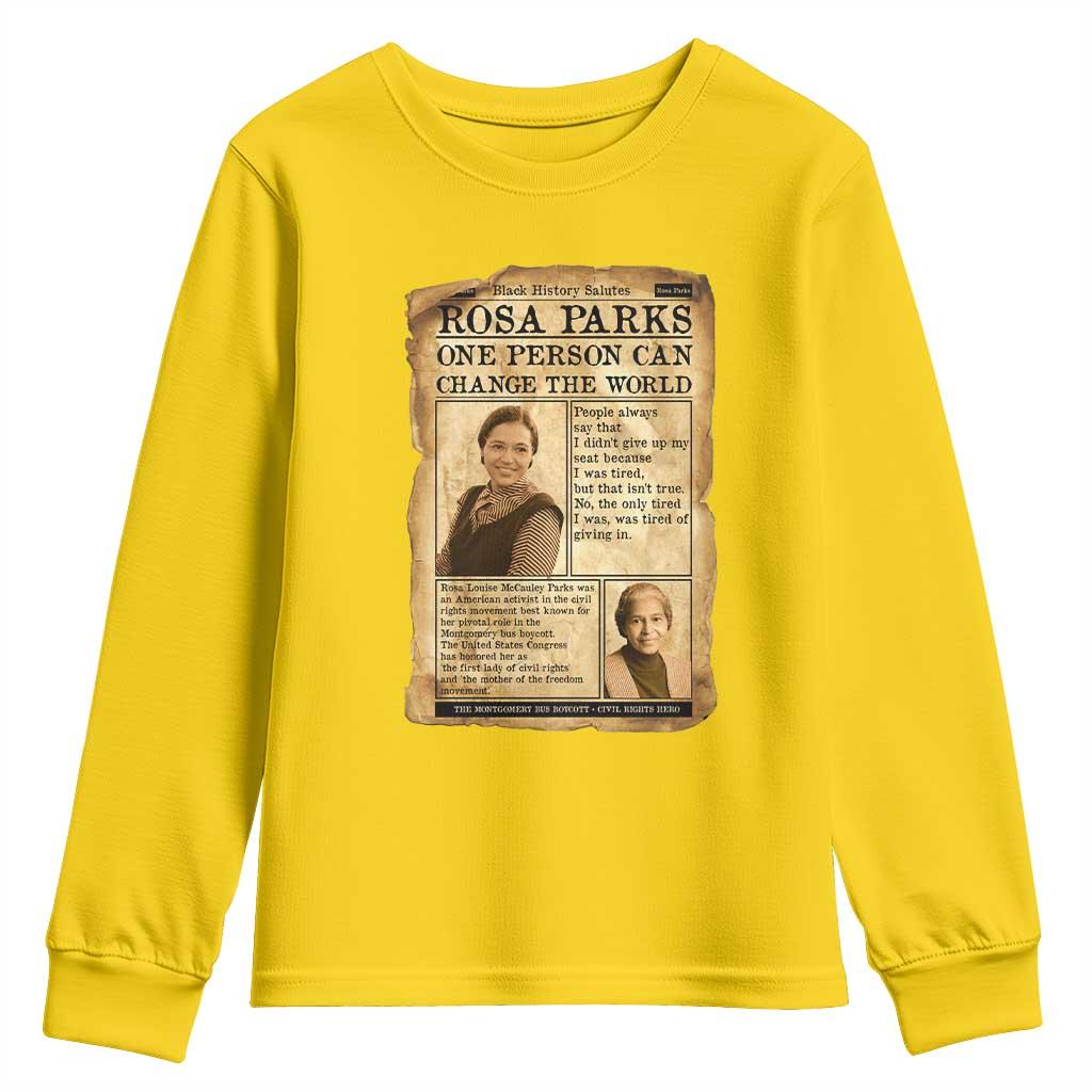 Vintage Newspaper Rosa Parks Youth Sweatshirt One Person Can Change The World Quote
