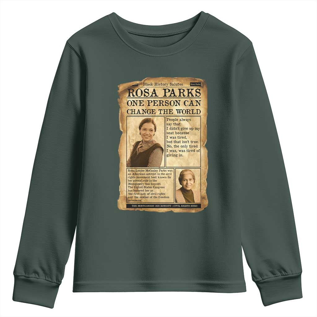 Vintage Newspaper Rosa Parks Youth Sweatshirt One Person Can Change The World Quote