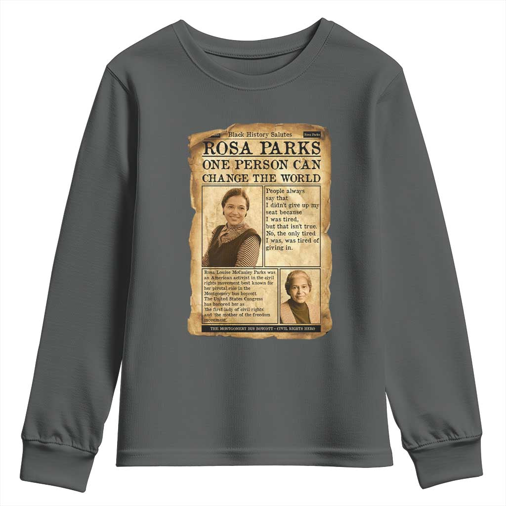Vintage Newspaper Rosa Parks Youth Sweatshirt One Person Can Change The World Quote