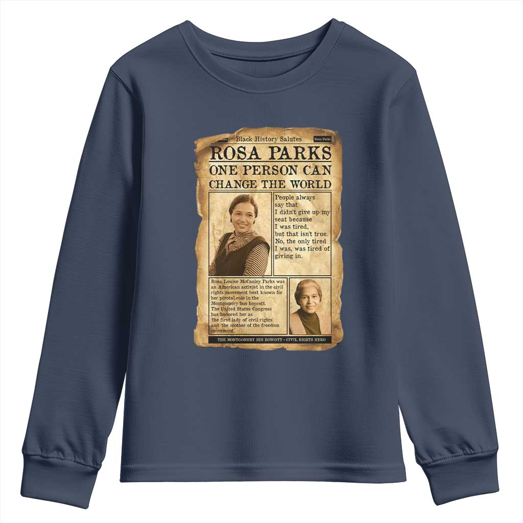 Vintage Newspaper Rosa Parks Youth Sweatshirt One Person Can Change The World Quote