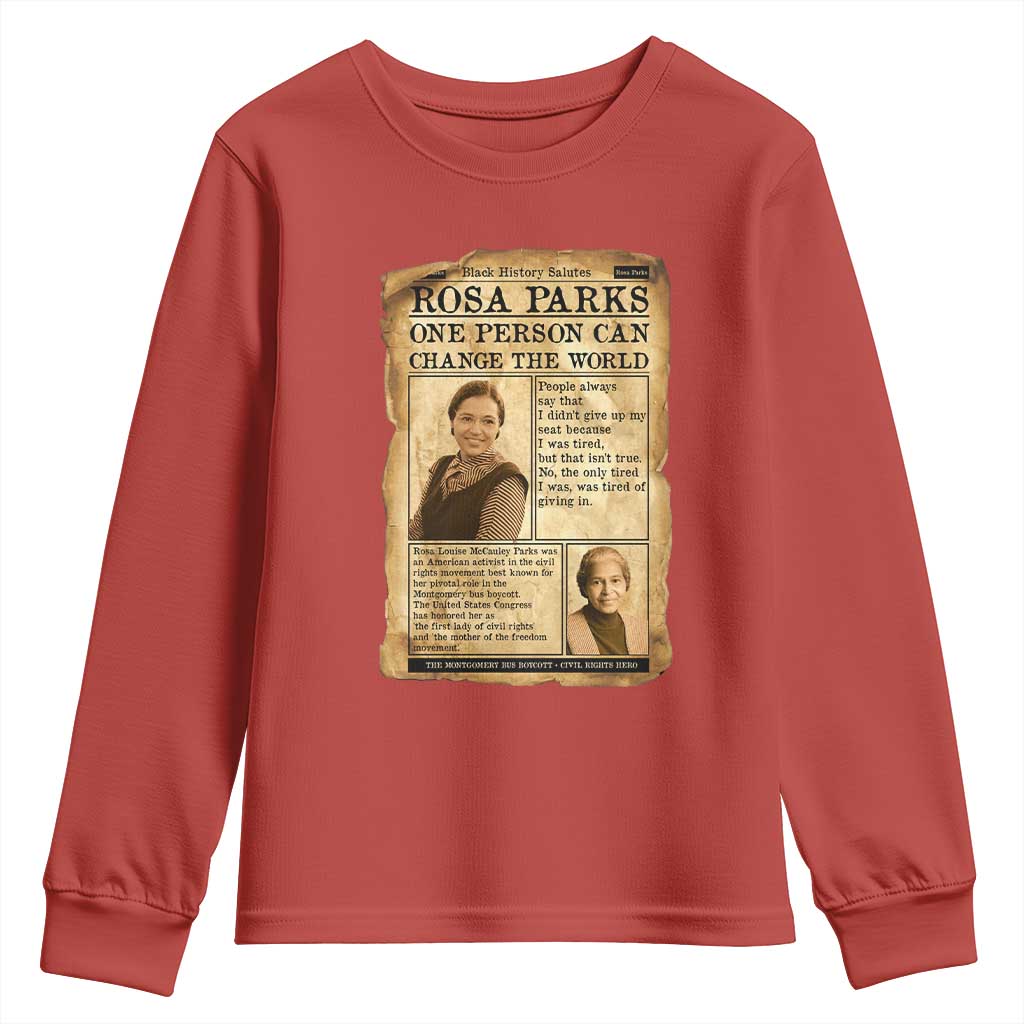 Vintage Newspaper Rosa Parks Youth Sweatshirt One Person Can Change The World Quote