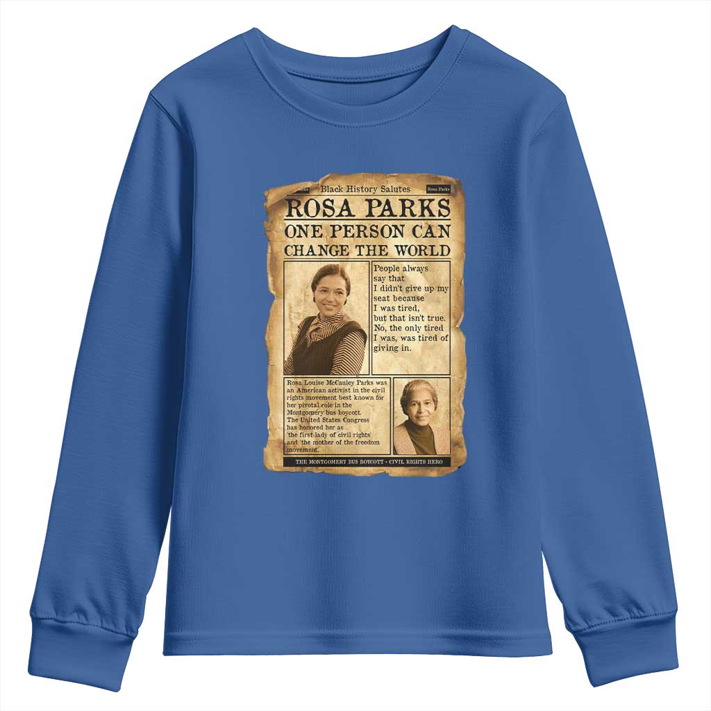 Vintage Newspaper Rosa Parks Youth Sweatshirt One Person Can Change The World Quote