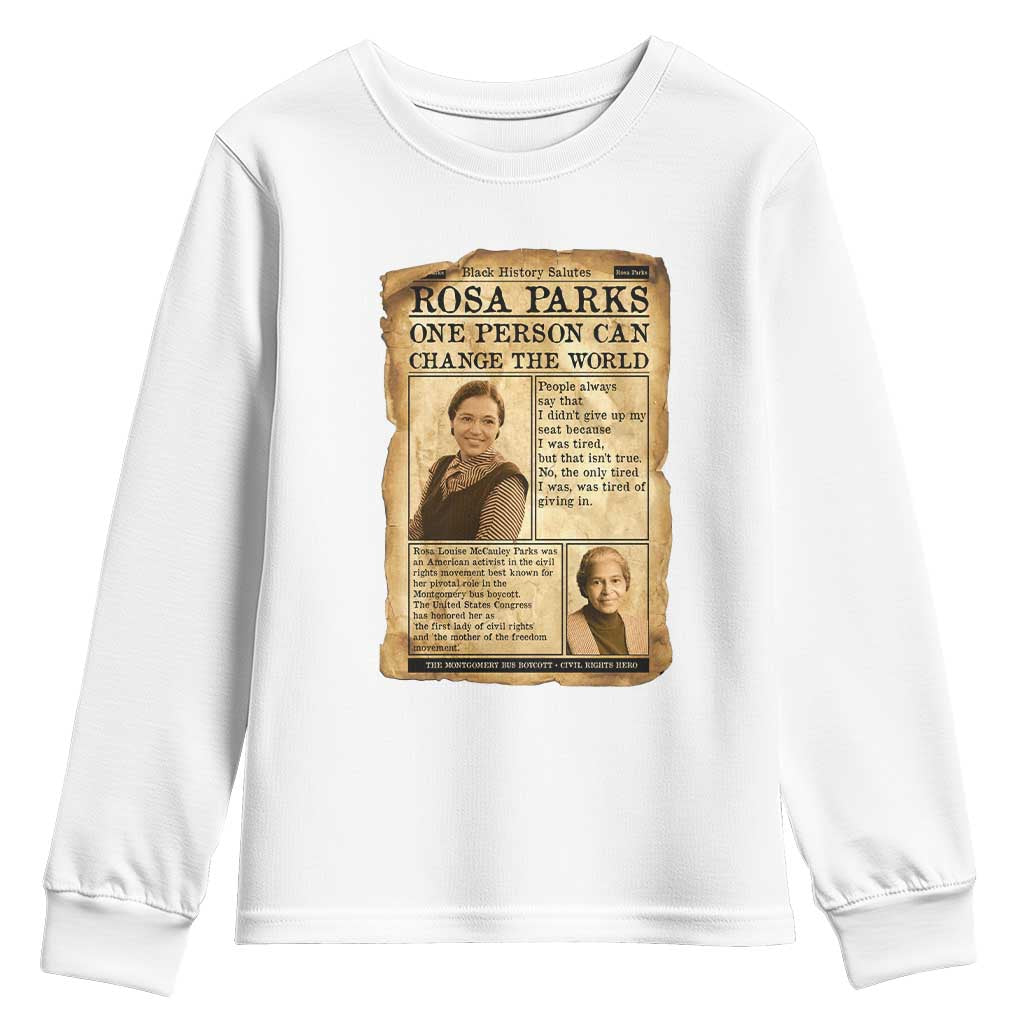 Vintage Newspaper Rosa Parks Youth Sweatshirt One Person Can Change The World Quote