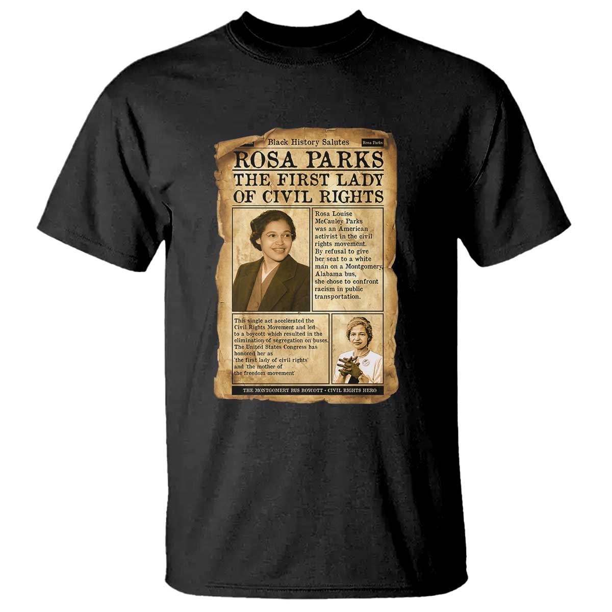 Vintage Newspaper Rosa Parks T Shirt Civil Rights Hero