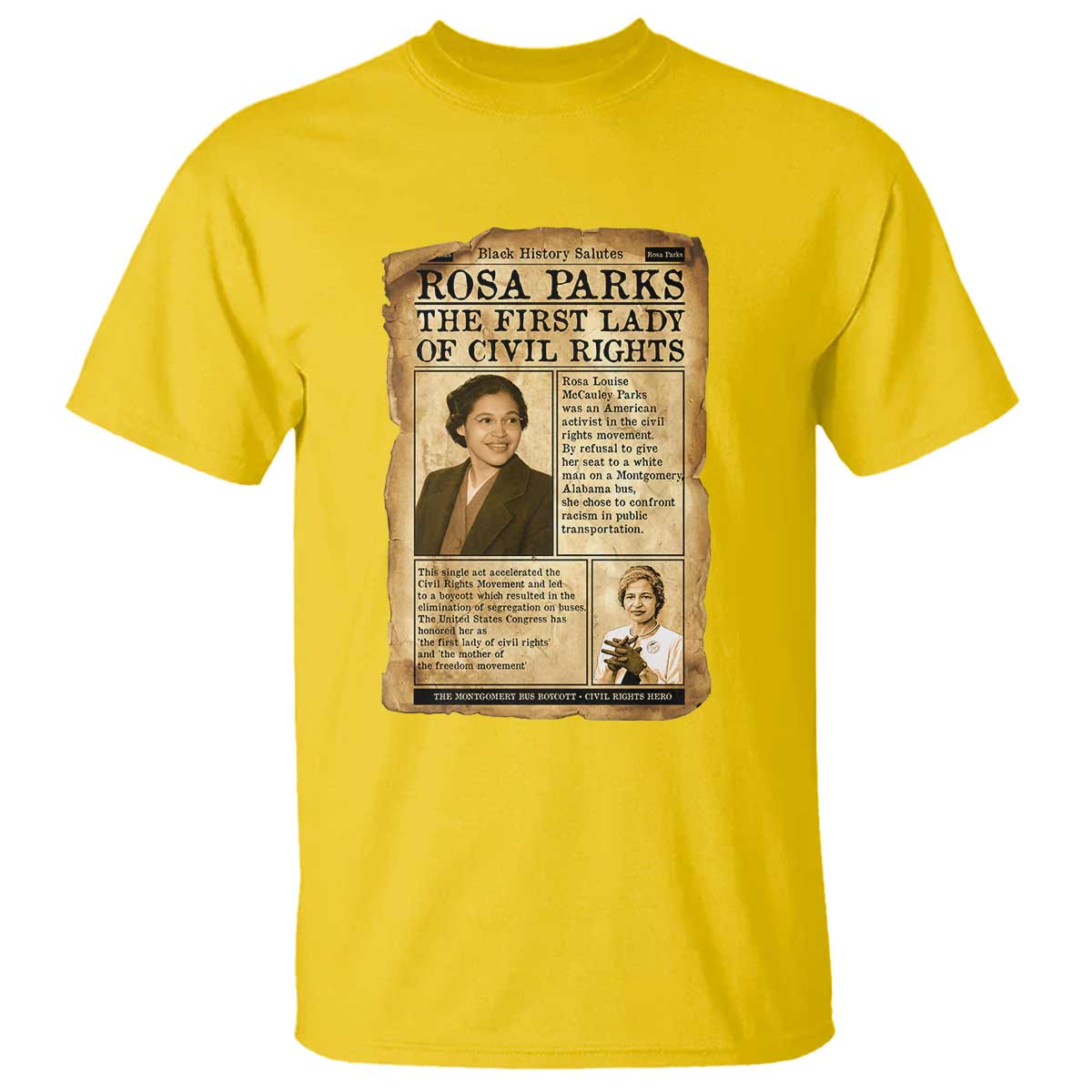 Vintage Newspaper Rosa Parks T Shirt Civil Rights Hero