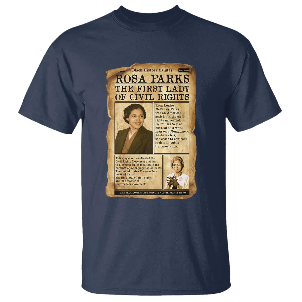 Vintage Newspaper Rosa Parks T Shirt Civil Rights Hero
