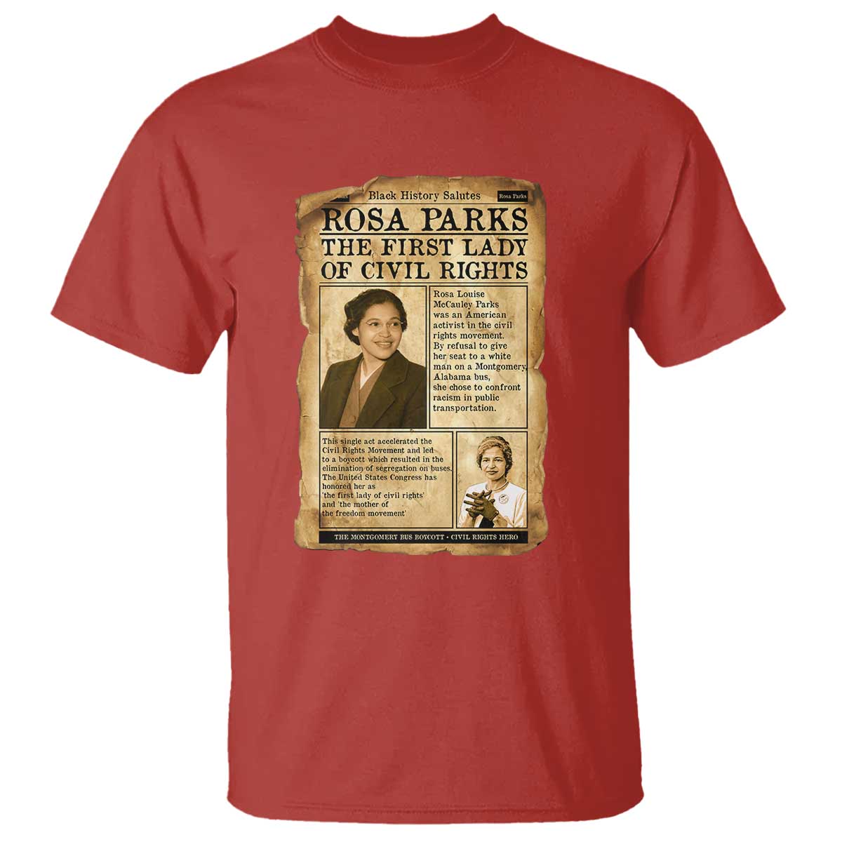 Vintage Newspaper Rosa Parks T Shirt Civil Rights Hero