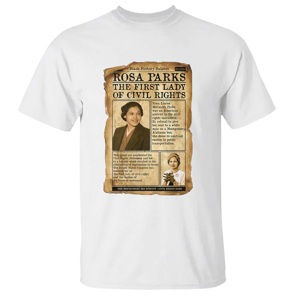 Vintage Newspaper Rosa Parks T Shirt Civil Rights Hero