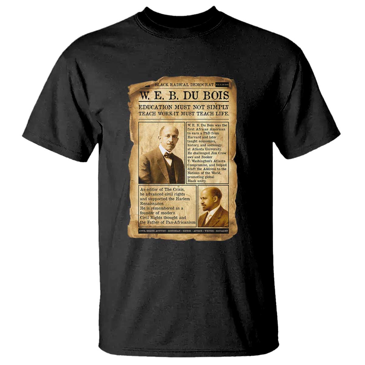 Vintage Newspaper W E B Du Bois T Shirt African American Scholar