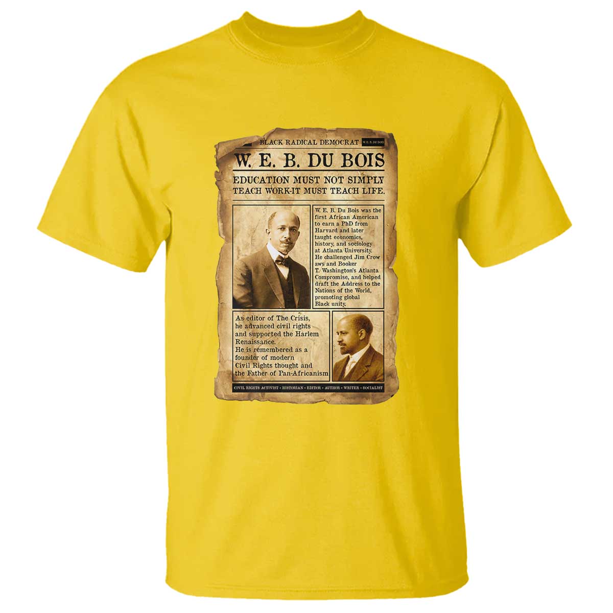 Vintage Newspaper W E B Du Bois T Shirt African American Scholar