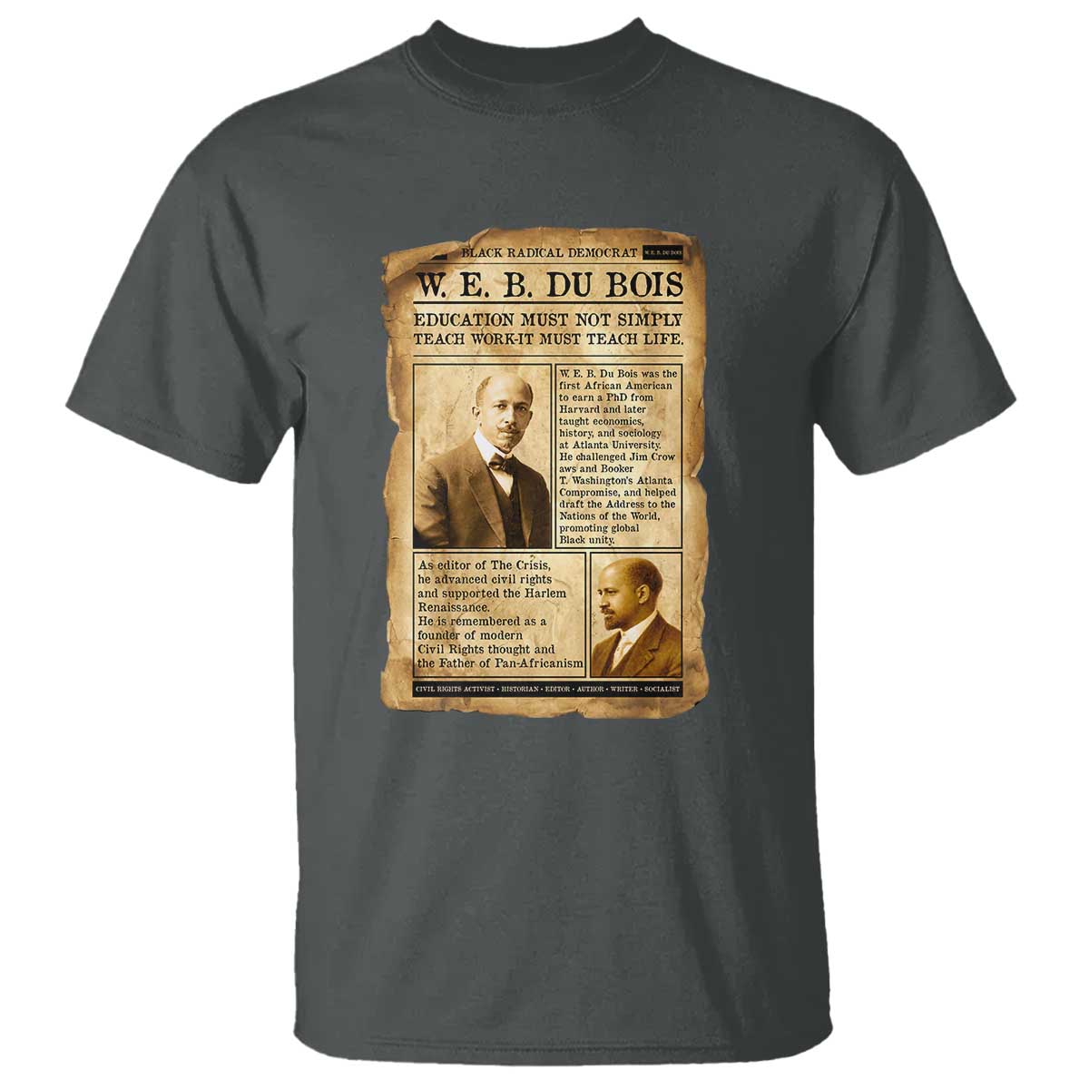 Vintage Newspaper W E B Du Bois T Shirt African American Scholar