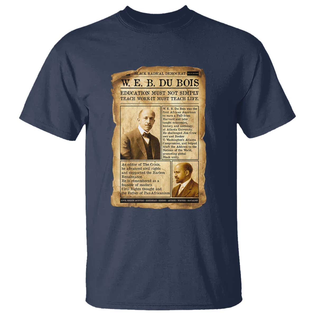 Vintage Newspaper W E B Du Bois T Shirt African American Scholar