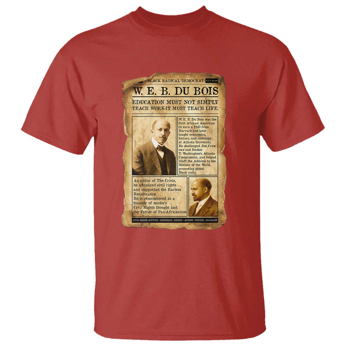 Vintage Newspaper W E B Du Bois T Shirt African American Scholar