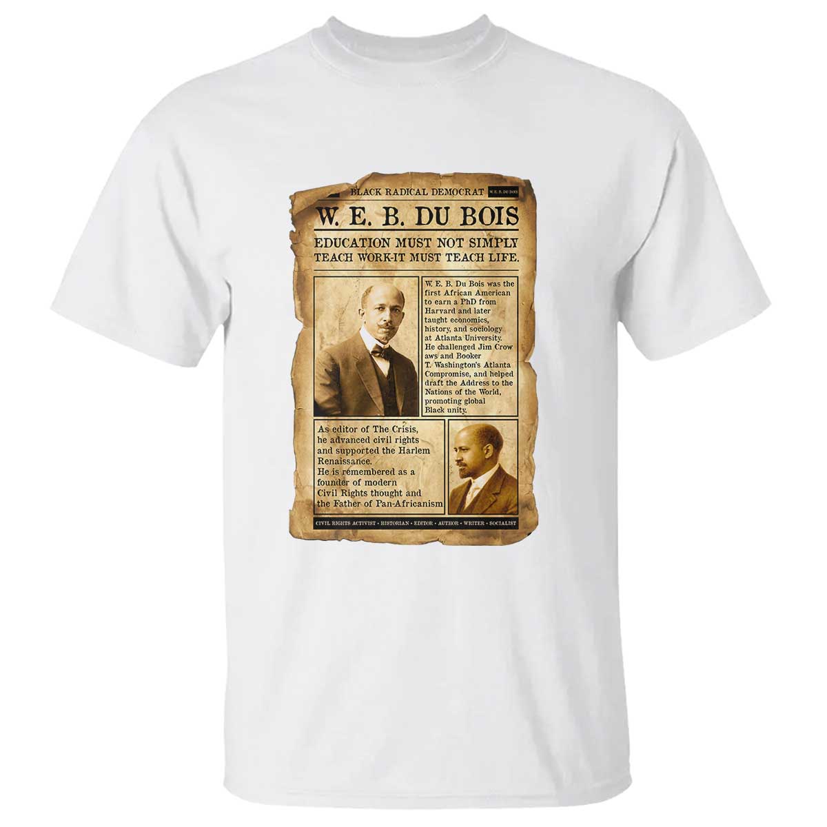 Vintage Newspaper W E B Du Bois T Shirt African American Scholar