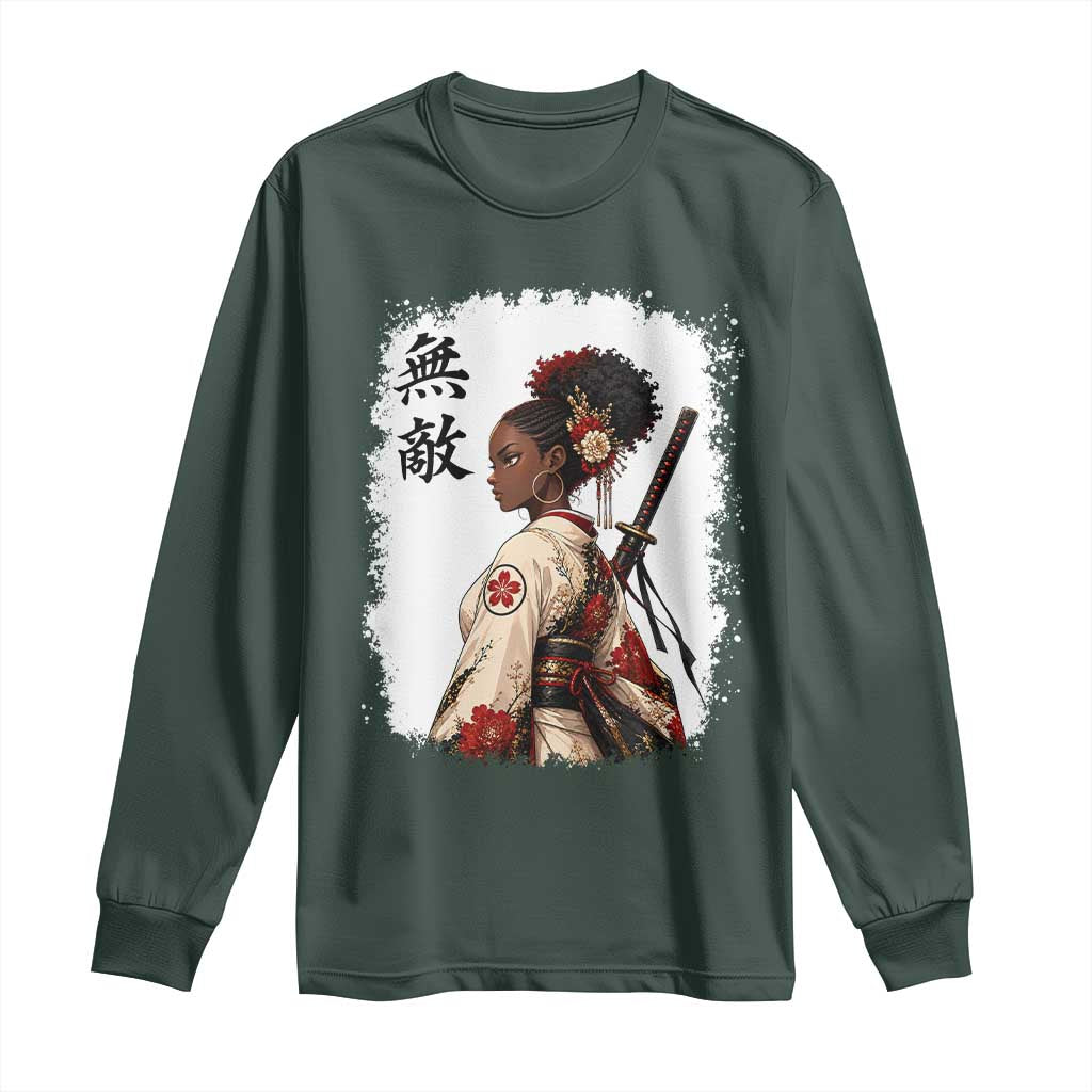 Afro African Pride Samurai Black Girl Long Sleeve Shirt Vintage Japanese Sumie Katana Graphic
