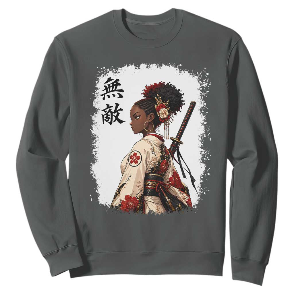 Afro African Pride Samurai Black Girl Sweatshirt Vintage Japanese Sumie Katana Graphic