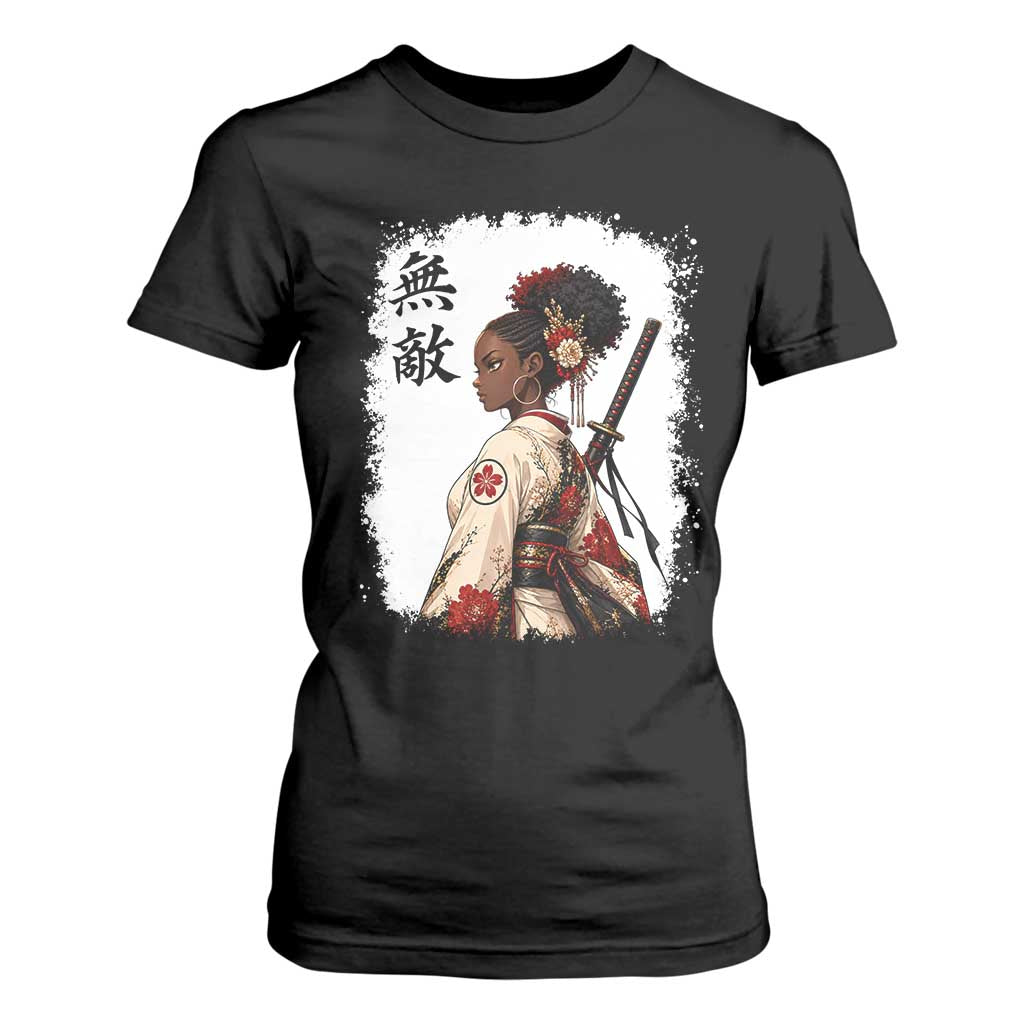 Afro African Pride Samurai Black Girl T Shirt For Women Vintage Japanese Sumie Katana Graphic