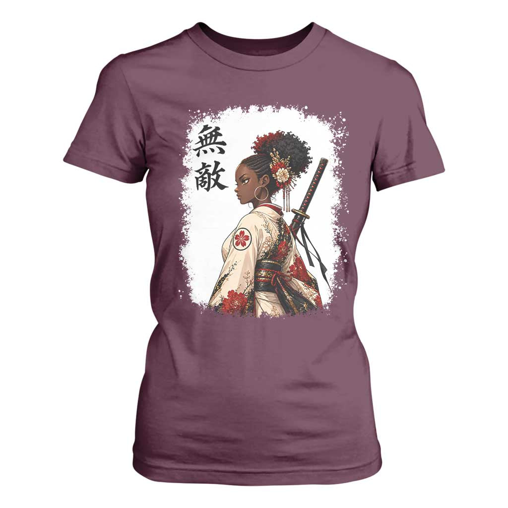 Afro African Pride Samurai Black Girl T Shirt For Women Vintage Japanese Sumie Katana Graphic