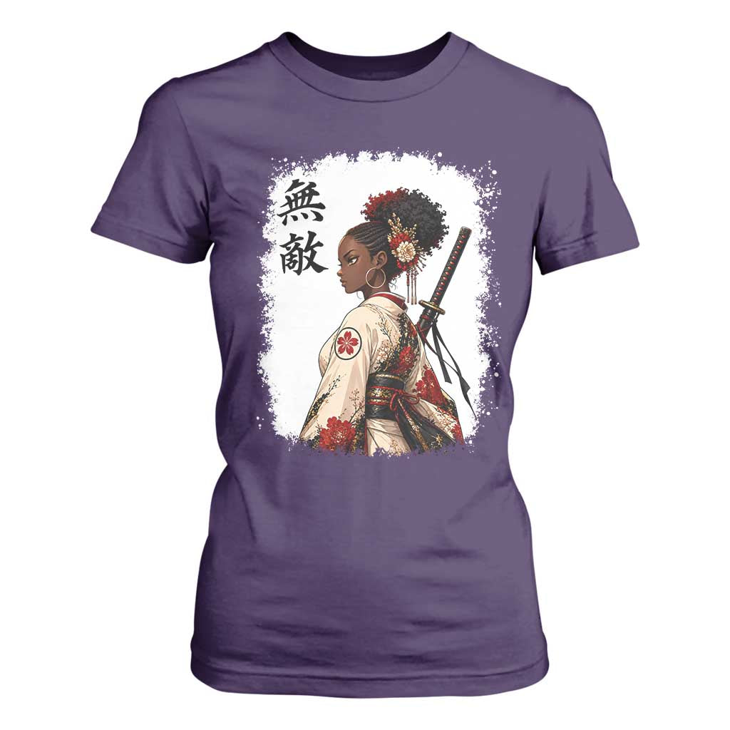 Afro African Pride Samurai Black Girl T Shirt For Women Vintage Japanese Sumie Katana Graphic