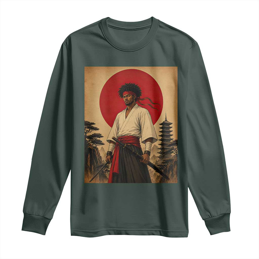 Afro American Samurai Bushido Warrior Long Sleeve Shirt Vintage Japanese Ukiyoe Graphic