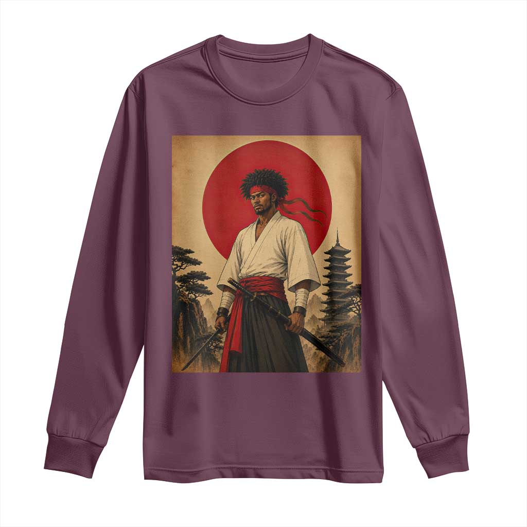 Afro American Samurai Bushido Warrior Long Sleeve Shirt Vintage Japanese Ukiyoe Graphic