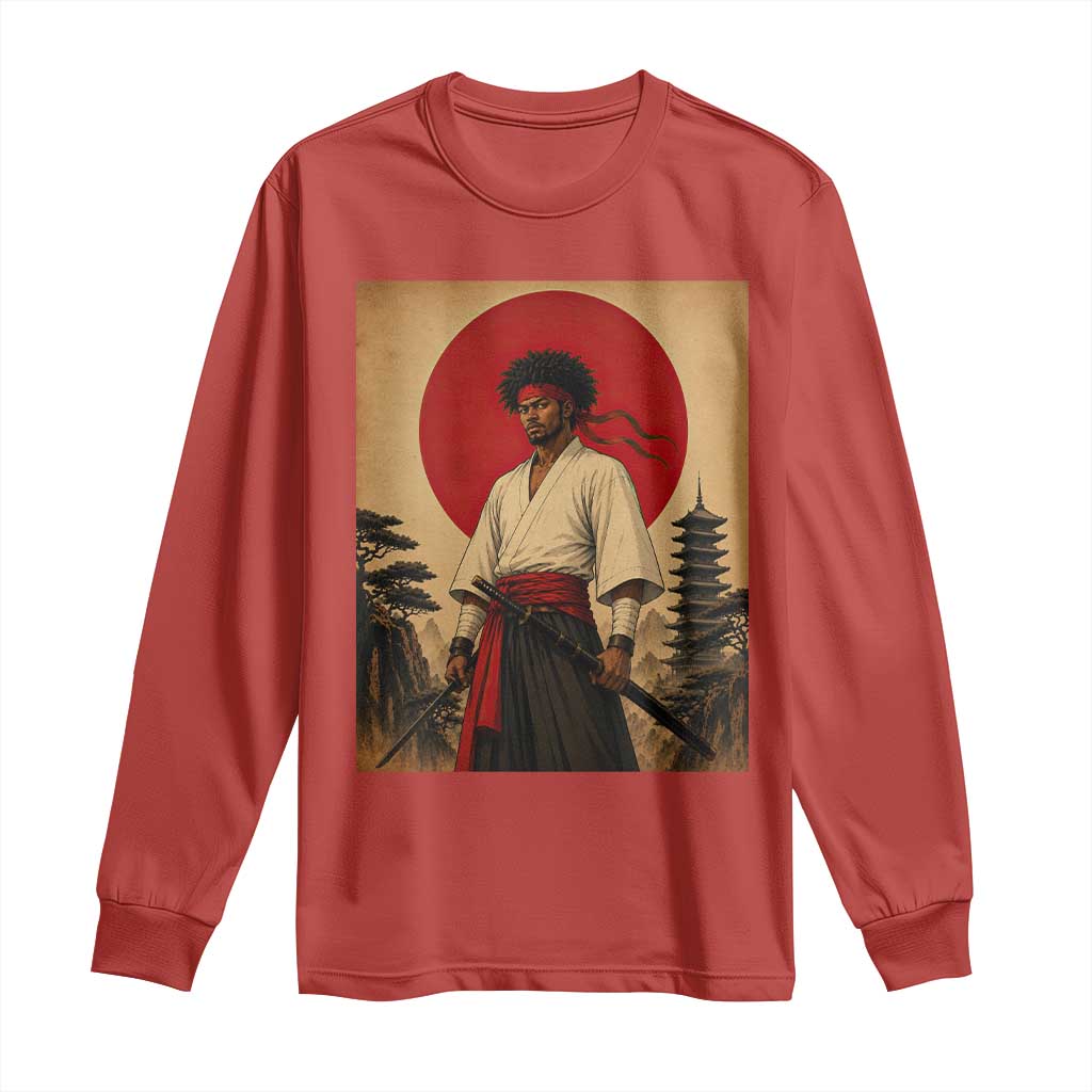 Afro American Samurai Bushido Warrior Long Sleeve Shirt Vintage Japanese Ukiyoe Graphic