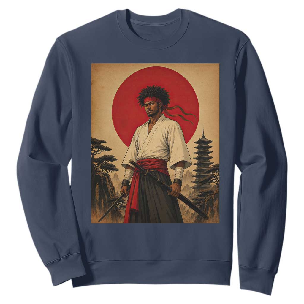 Afro American Samurai Bushido Warrior Sweatshirt Vintage Japanese Ukiyoe Graphic