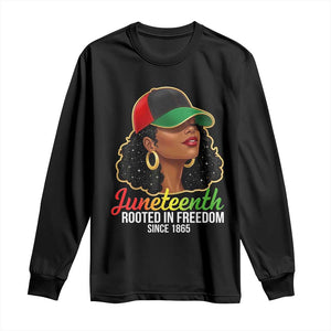 Black Woman Juneteenth Graphic Long Sleeve Shirt Rooted In Freedom Since 1865