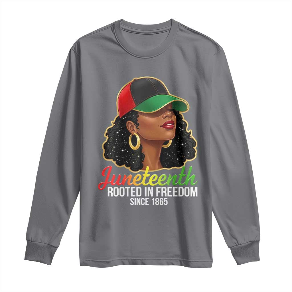 Black Woman Juneteenth Graphic Long Sleeve Shirt Rooted In Freedom Since 1865
