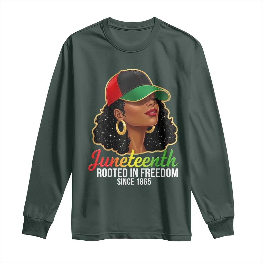 Black Woman Juneteenth Graphic Long Sleeve Shirt Rooted In Freedom Since 1865