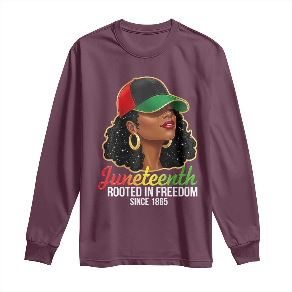 Black Woman Juneteenth Graphic Long Sleeve Shirt Rooted In Freedom Since 1865