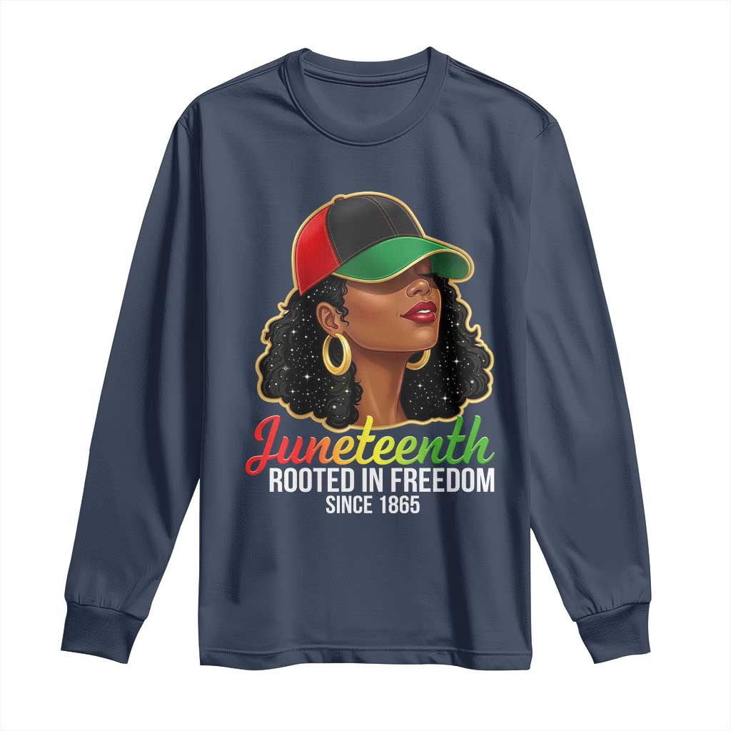 Black Woman Juneteenth Graphic Long Sleeve Shirt Rooted In Freedom Since 1865