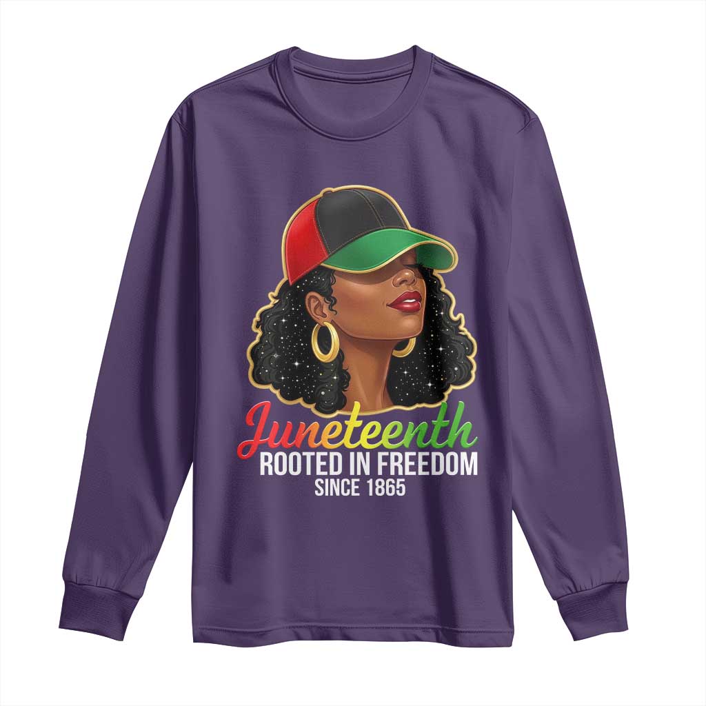 Black Woman Juneteenth Graphic Long Sleeve Shirt Rooted In Freedom Since 1865