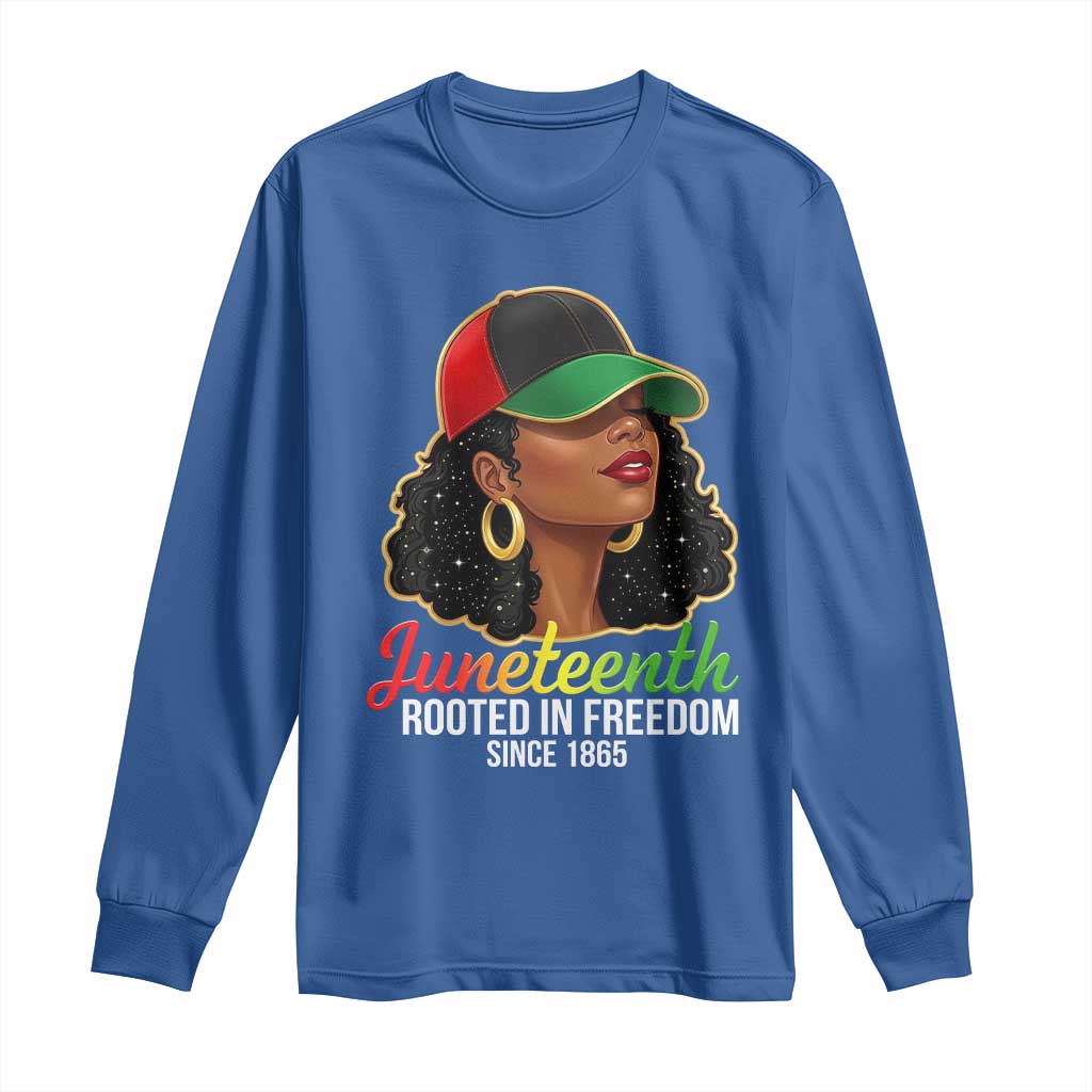 Black Woman Juneteenth Graphic Long Sleeve Shirt Rooted In Freedom Since 1865