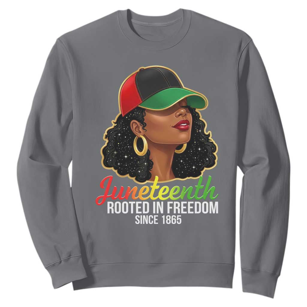 Black Woman Juneteenth Graphic Sweatshirt Rooted In Freedom Since 1865